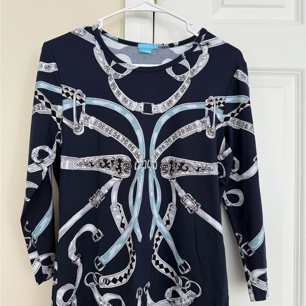 Navy and White Belt Pattern Top